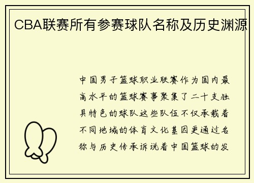 CBA联赛所有参赛球队名称及历史渊源